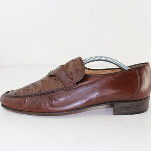 Vintage Bruno Magli Leather Ostrich Detail Loafers (US 8.5)